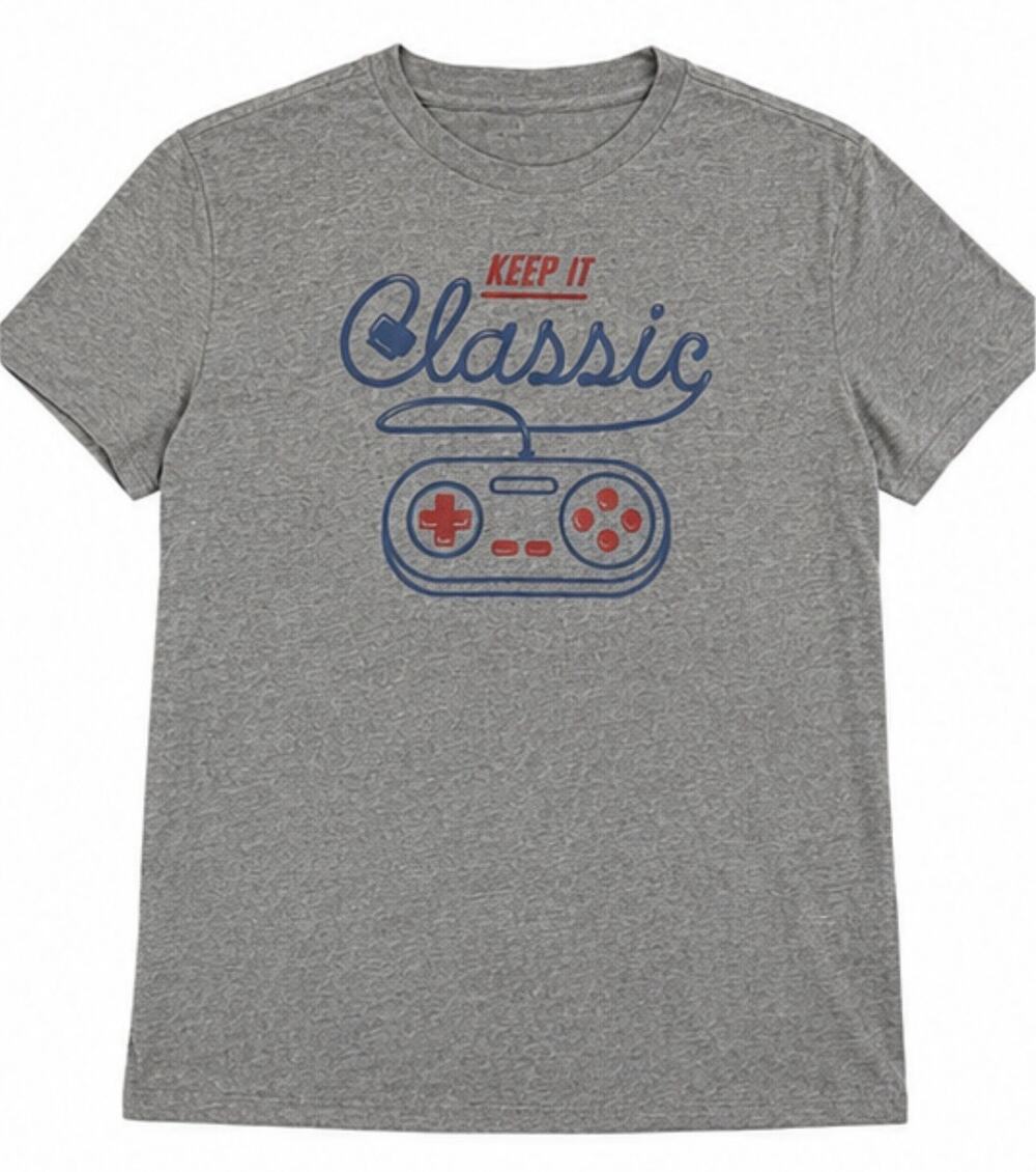 Old Navy Keep It Classic Retro Video Game Graphic T-Shirt Gray Adult L